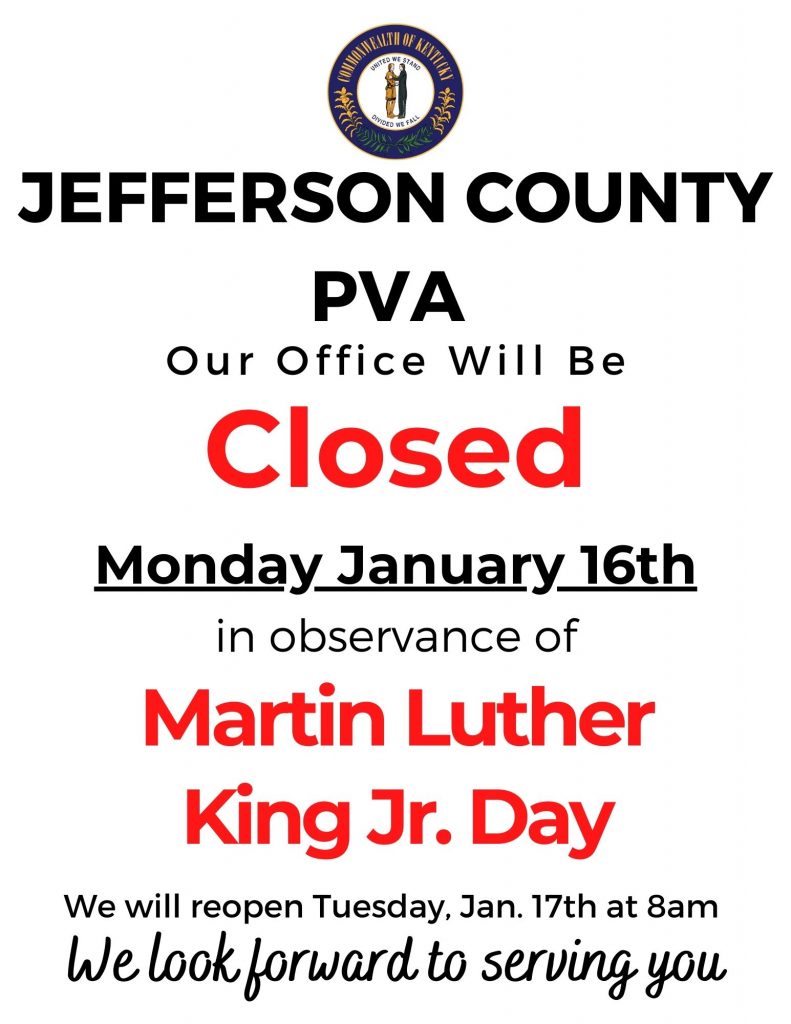 PVA Office closed on 1/16/2023 Jefferson County PVA